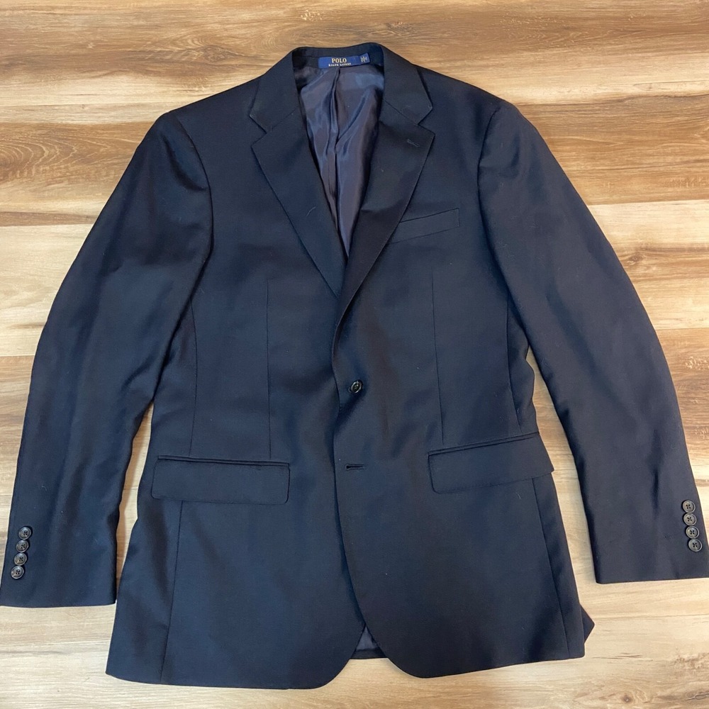 Polo Ralph Lauren Blazer 42L Sport Coat Wool Blend Two Button Navy Blue Classic